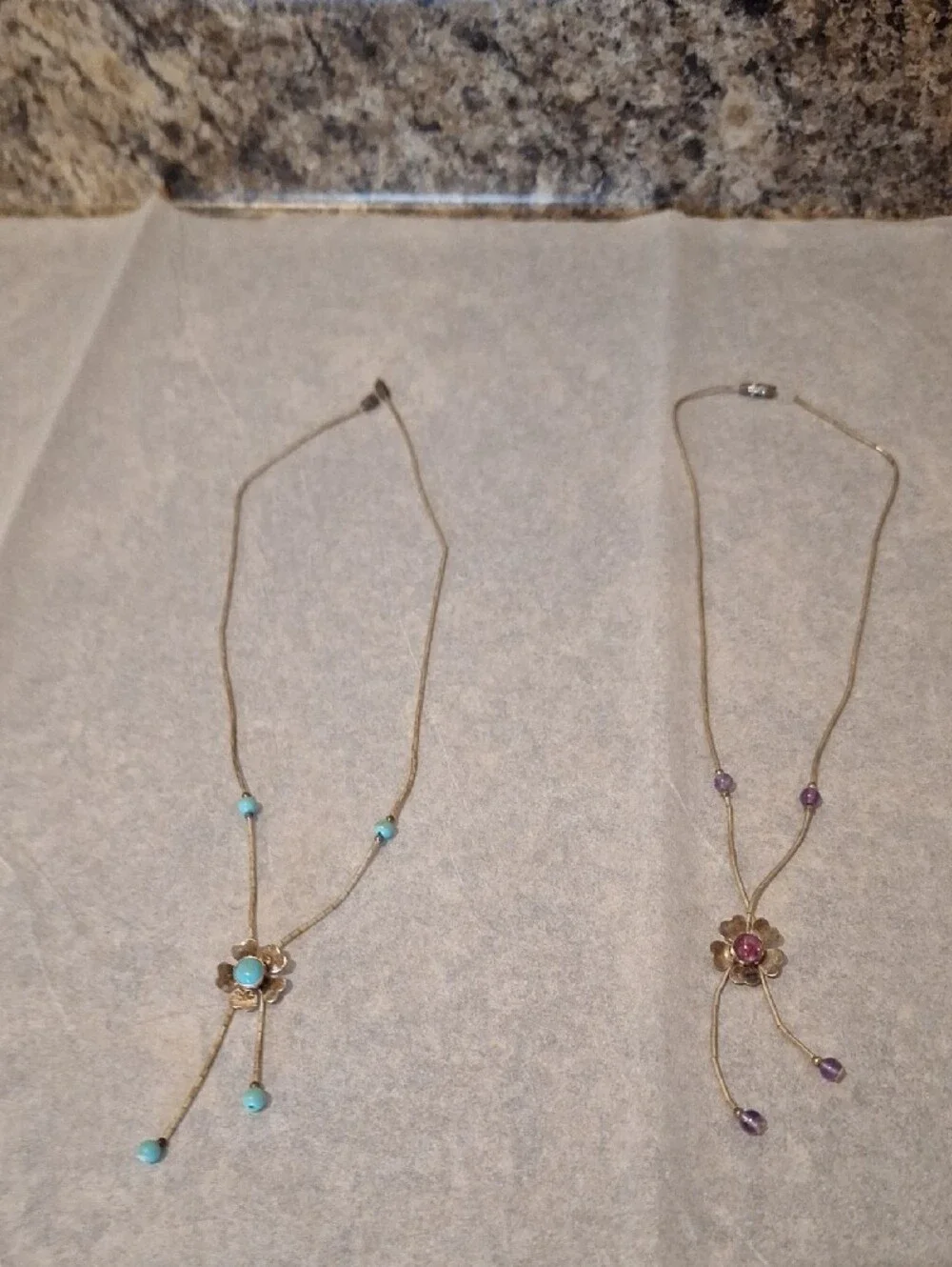 Delicate Gold Flower Pendant Necklace with Turquoise Beads